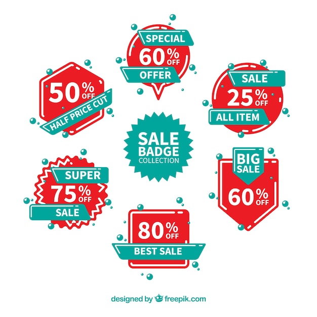 Vector gratuito insignias de rebajas con diseño plano