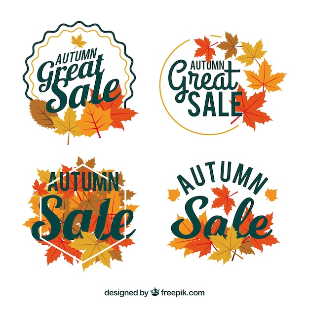 Vector gratuito insignias de rebajas de otoño con diseño plano