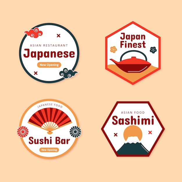 Vector gratuito insignias de restaurante japonés dibujadas a mano