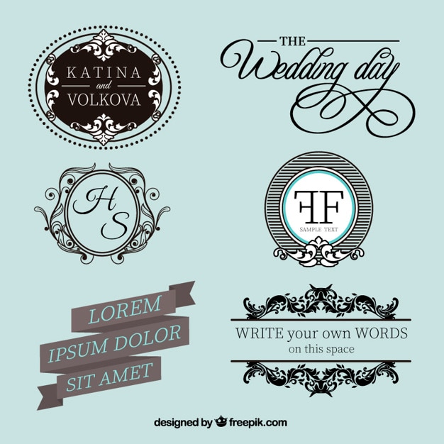 Insignias retro de la boda