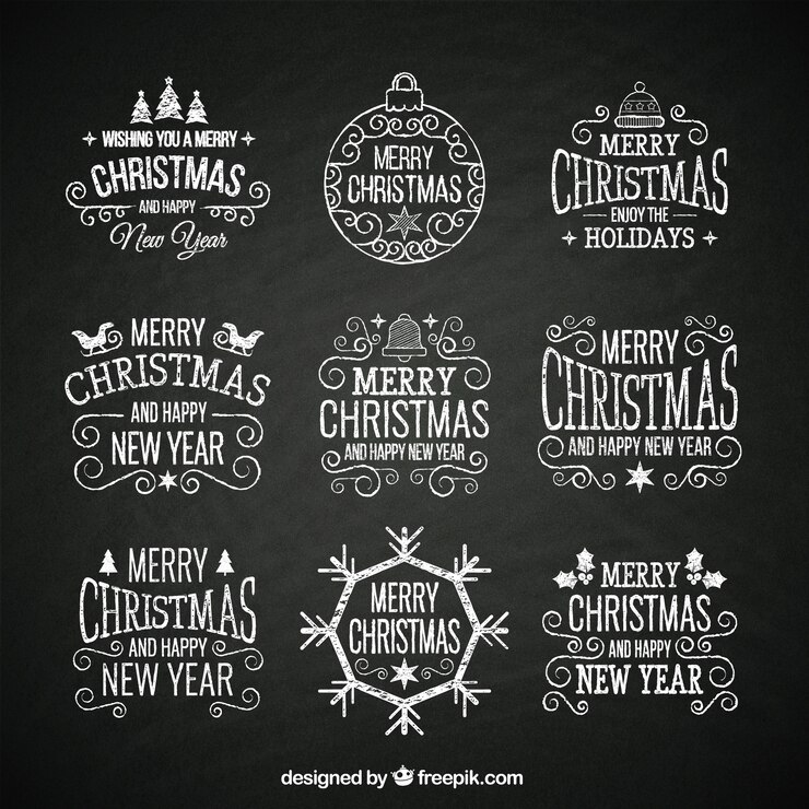 Vector gratuito insignias retro de navidad dibujadas a mano