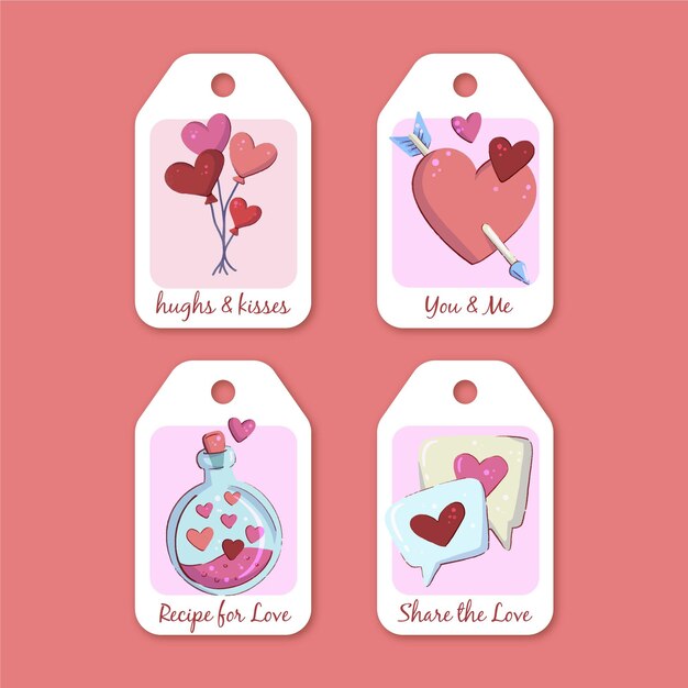 Insignias de san valentín dibujadas a mano