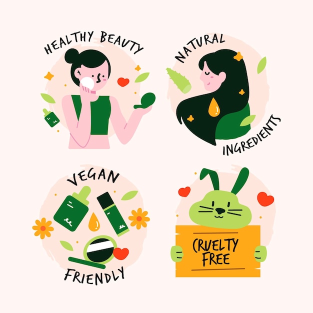 Insignias veganas y libres de crueldad dibujadas