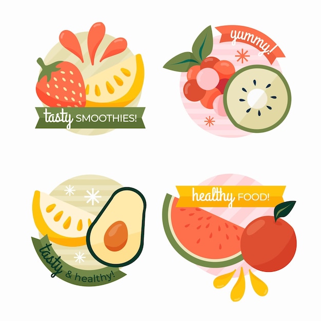 Vector gratuito insignias vegetarianas de diseño plano dibujadas a mano