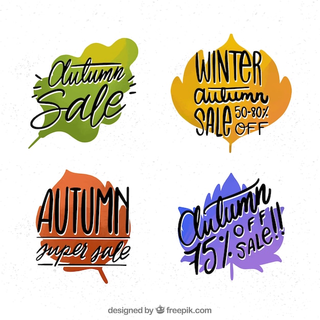 Insignias de venta de otoño con forma de hoja