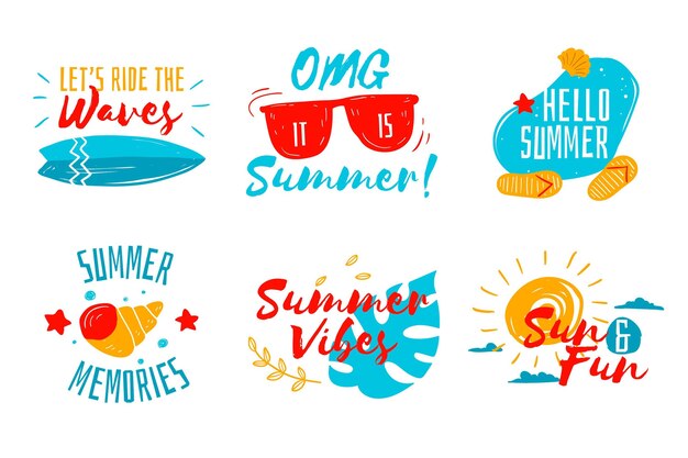 Insignias de verano dibujadas a mano