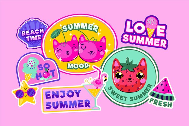 Insignias de verano dibujadas a mano