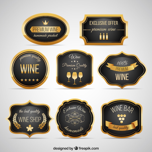 Vector gratuito insignias de vino elegantes