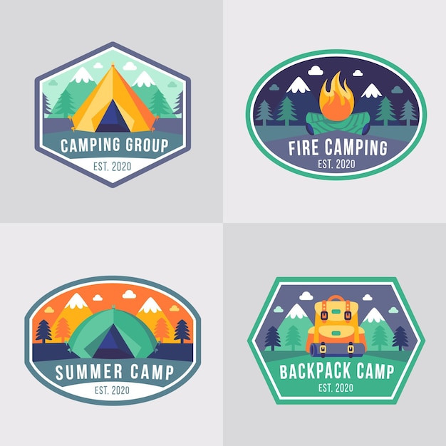 Vector gratuito insignias vintage de camping y aventuras.