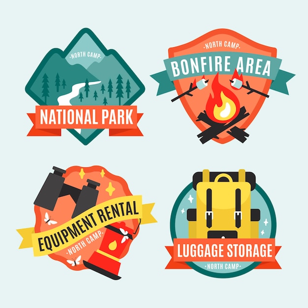 Vector gratuito insignias vintage de camping y aventuras