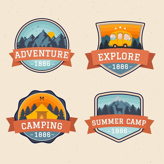 Insignias vintage de camping y aventuras
