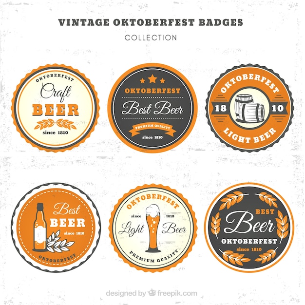 Vector gratuito insignias vintage para el festival de la cerveza