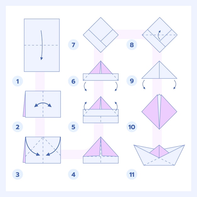 Vector gratuito instrucciones de origami dibujadas a mano