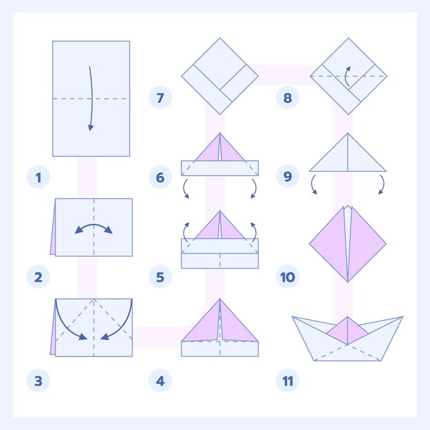Instrucciones de origami dibujadas a mano