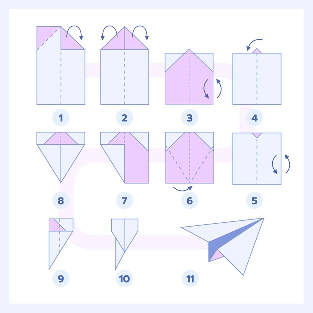 Instrucciones de origami dibujadas a mano