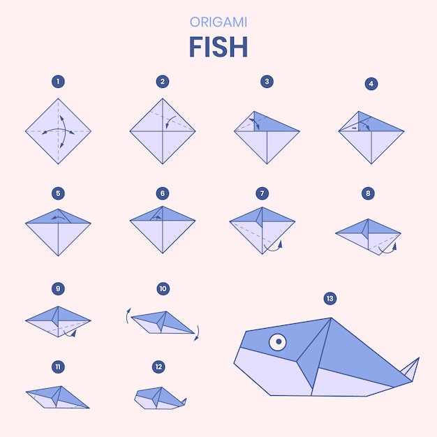 Instrucciones de origami dibujadas a mano