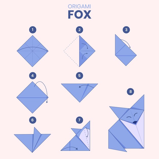 Instrucciones de origami dibujadas a mano