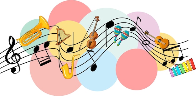 Vector gratuito instrumento musical con notas musicales sobre fondo blanco.