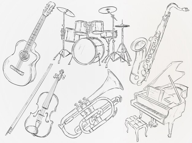 Instrumentos musicales dibujados a mano