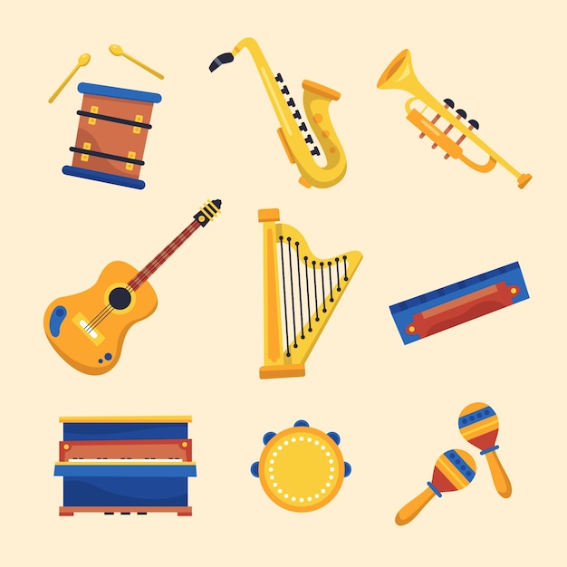 Instrumentos musicales de diseño plano