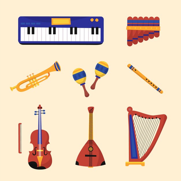 Instrumentos musicales de diseño plano