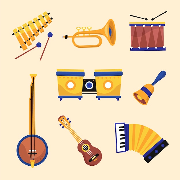 Instrumentos musicales de diseño plano