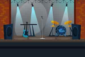 Vector gratuito instrumentos musicales en el escenario ilustración plana