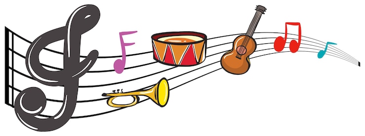 Vector gratuito instrumentos musicales y notas musicales en segundo plano.