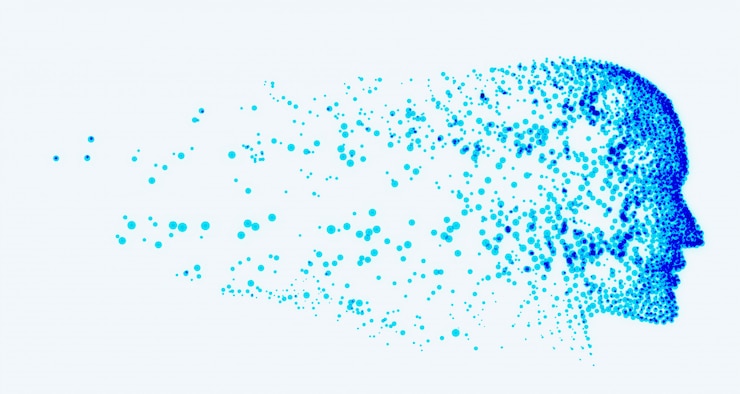 Vector gratuito la inteligencia artificial está destruyendo la cara azul.