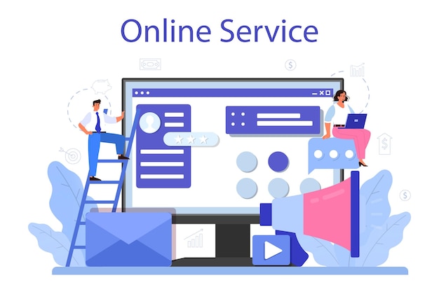 Interacción con un servicio o plataforma en línea del cliente Técnica de marketing para la retención de clientes Idea de comunicación con los clientes Ilustración vectorial plana