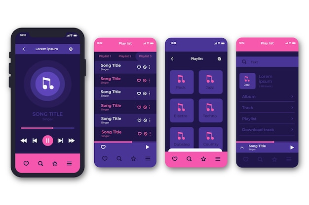 Vector gratuito interfaces de reproductor de música en la pantalla del teléfono