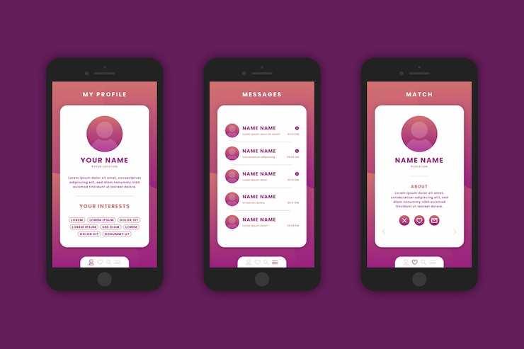 Vector gratuito interfaz de aplicación de citas gradiente en teléfono móvil