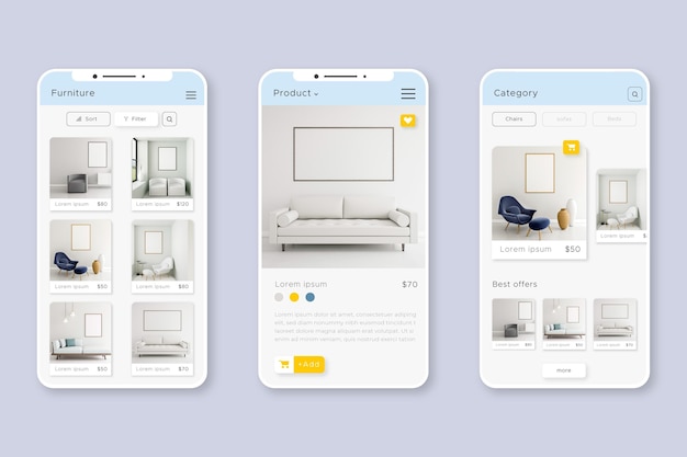 Vector gratuito interfaz de la aplicación de compra de muebles