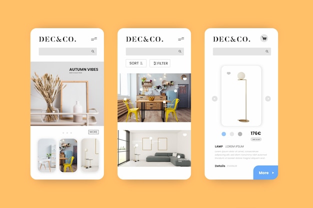 Vector gratuito interfaz de la aplicación de compra de muebles