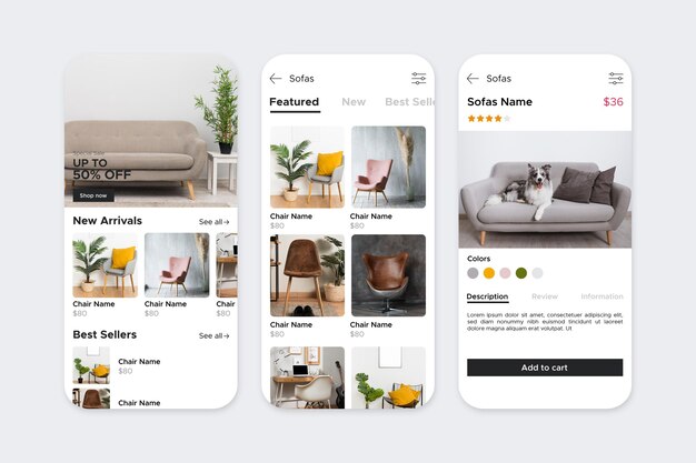 Interfaz de la aplicación de compra de muebles