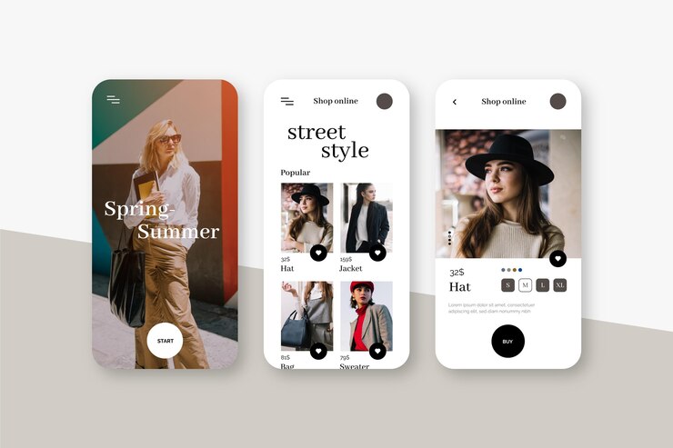 Vector gratuito interfaz de la aplicación de compras de moda