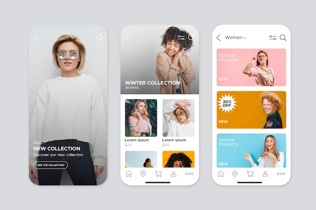 Interfaz de la aplicación de compras de moda
