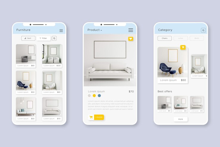 Vector gratuito interfaz de la aplicación de compras de muebles