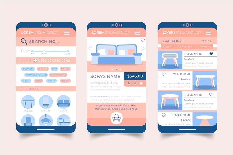 Vector gratuito interfaz de la aplicación de compras de muebles
