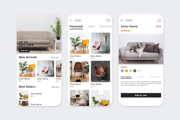 Interfaz de la aplicación de compras de muebles