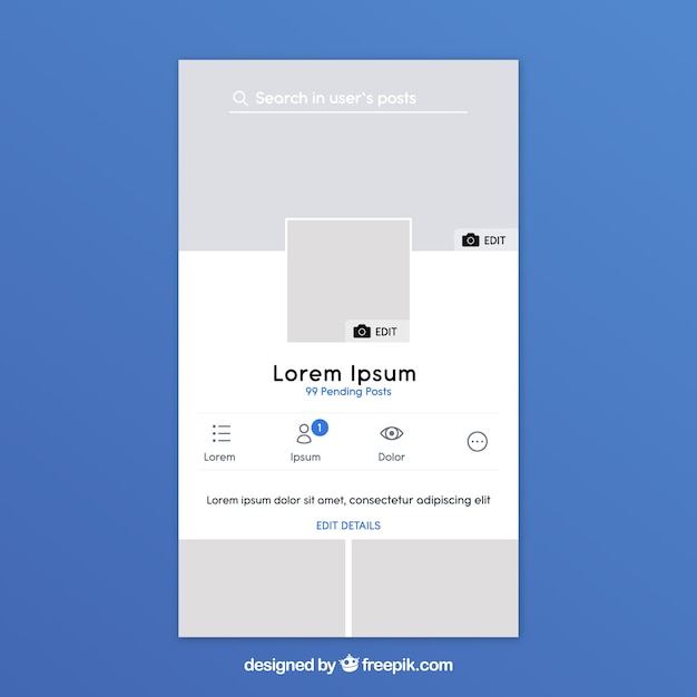 Vector gratuito interfaz de la aplicación de facebook con diseño minimalista