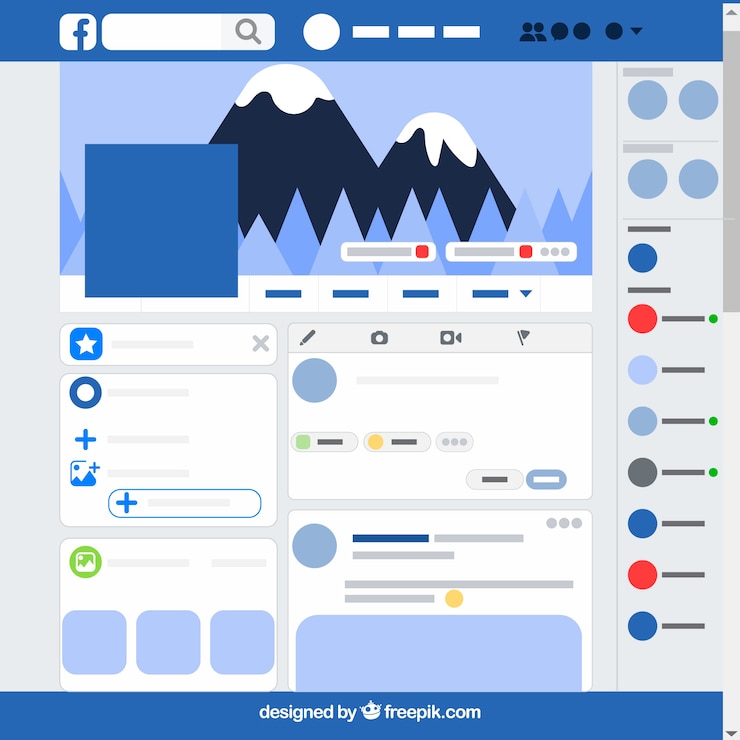 Vector gratuito interfaz de la aplicación de facebook con diseño minimalista