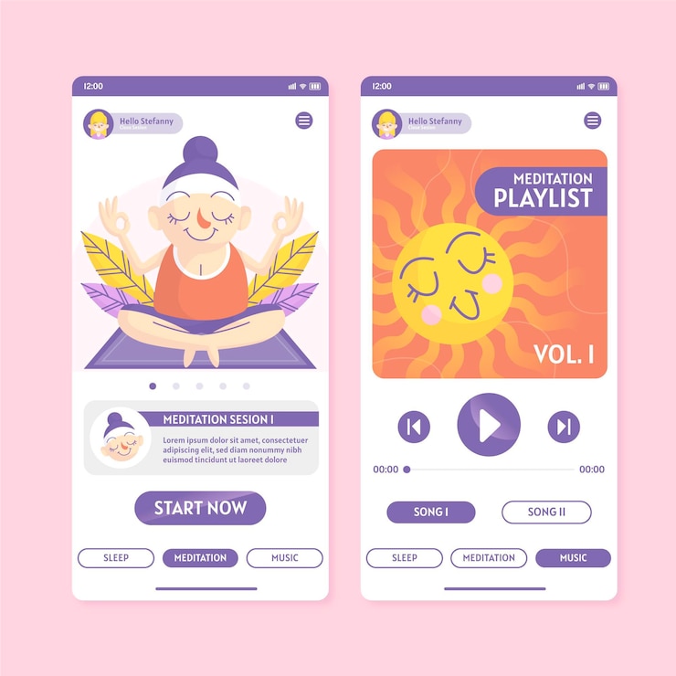 Vector gratuito interfaz de la aplicación de meditación