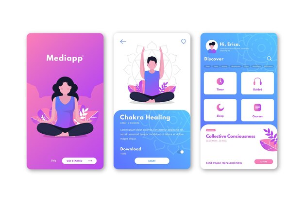 Interfaz de la aplicación de meditación