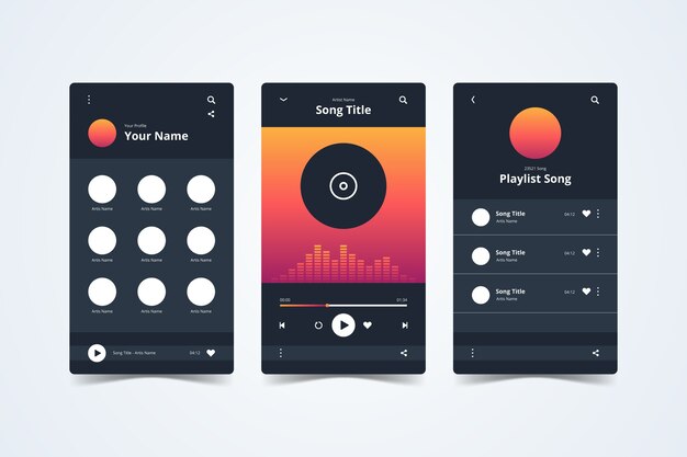 Interfaz de la aplicación del reproductor de música en el teléfono inteligente