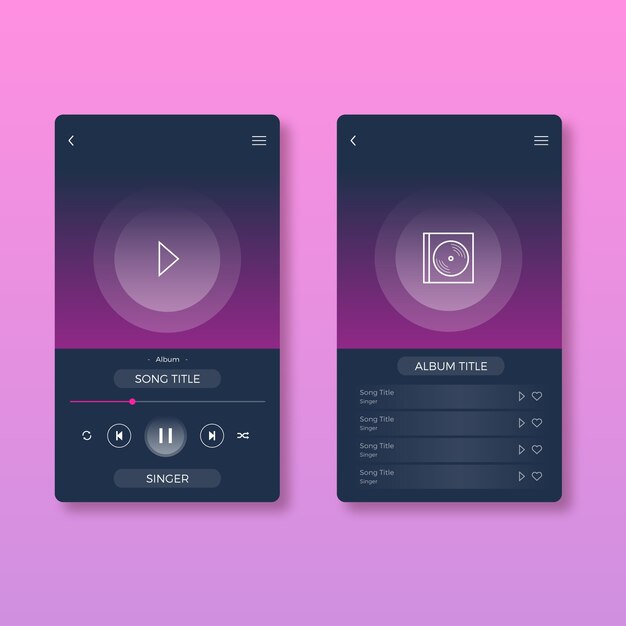 Interfaz de la aplicación del reproductor de música