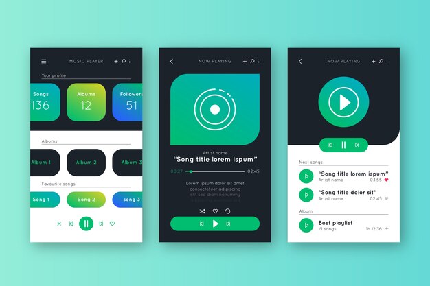 Interfaz de la aplicación del reproductor de música