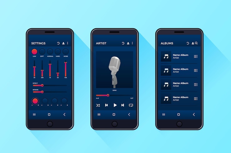 Vector gratuito interfaz de la aplicación del reproductor de música