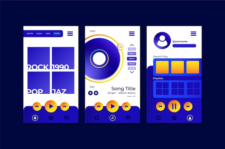 Vector gratuito interfaz de la aplicación del reproductor de música