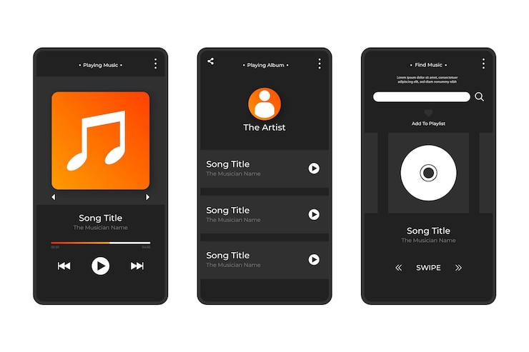 Vector gratuito interfaz de la aplicación del reproductor de música